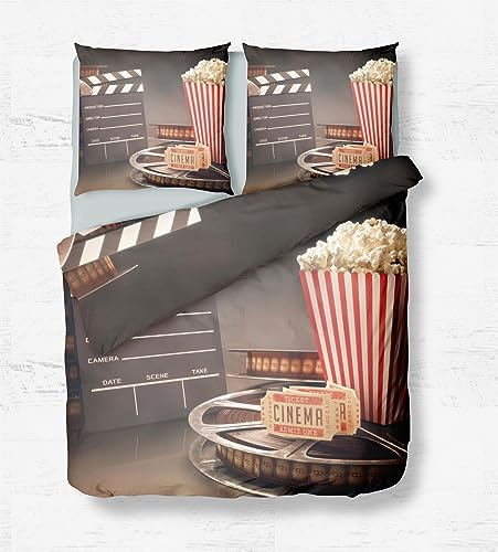 Quixora Bettwäsche Kino-Popcorn Bettbezug Set 135 x 200 cm Bettwäsche Set 3 Teilig Bettbezüge Mikrofaser Bettbezug mit Reißverschluss und 2 Kissenbezug 80x80cm von Quixora