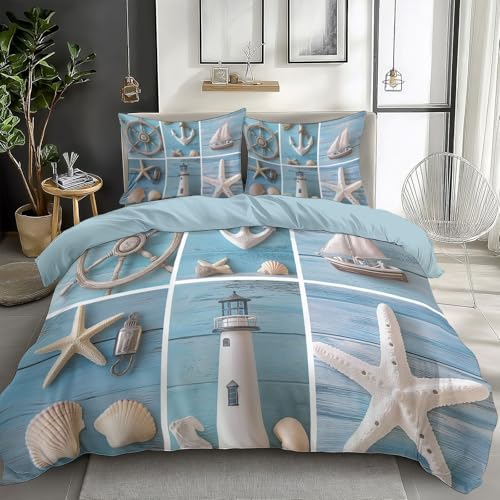 Quixora Bettwäsche-Set 155 x 220 cm Bettbezug Set Segelboot Anker Seestern Muschel Leuchtturm Drucken für Jungen Kind Hypoallergen Drucken Bettwäsche Mikrofaser Hellblau Bettbezug mit Reißverschluss Quixora Bettwäsche-Set 155 x 220 cm Bettbezug Set Segelboot Anker Seestern Muschel Leuchtturm Drucken für Jungen Kind Hypoallergen Drucken Bettwäsche Mikrofaser Hellblau Bettbezug mit Reißverschluss von Quixora