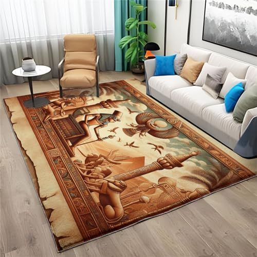 Quixora Flauschig Teppiche 80 x 150 cm, äGyptische Statue Weich Wohnzimmerteppich rutschfest Waschbar Bettvorleger Schlafzimmer Pflegeleichter Carpet von Quixora
