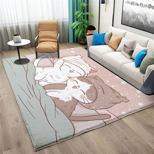 Quixora Hell-Pink Teppich Bedruckter Teppich Cartoon-Tierkatze Waschbar rutschfest Wohnzimmer Schlafzimmer Büro Modern Design 180 x 240 cm von Quixora