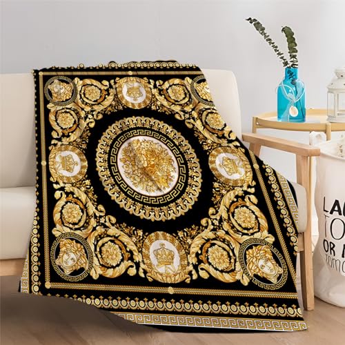 Quixora Kuscheldecke Goldenes Retro-Muster Flauschig Fleecedecke als Sofadecke Couchdecke Wohndecke Weiche & Warme Sofaüberwurf Decke 180 x 200 cm von Quixora