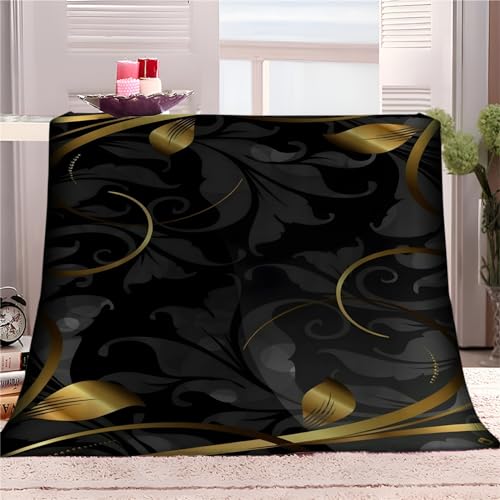 Kuscheldecke Schwarz Muster Gold Flauschig Fleecedecke als Sofadecke Couchdecke Wohndecke Weiche & Warme Sofaüberwurf Decke 130 x 150 cm von Quixora