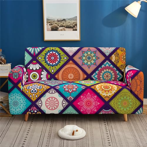 Quixora Sofabezug BöHmisches Mandala Sofa überzug Stretch Elasthan Sofaüberwurf Abnehmbare Waschbar Couch überzug, Sofaschoner Moderne Sofa Cover Universal Couch überwurf 4 Sitzer 140-180cm von Quixora