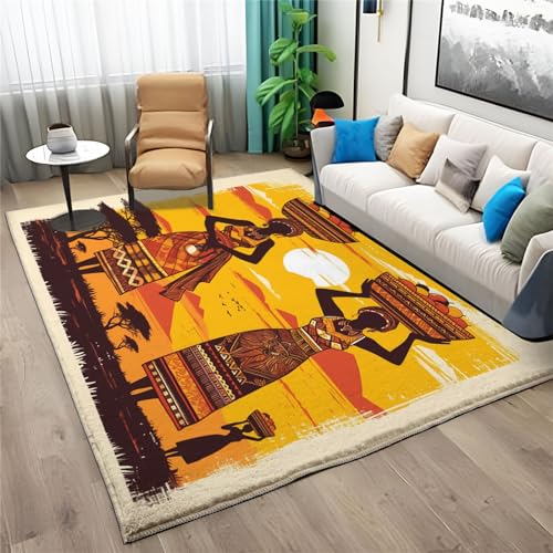 Quixora Teppich Moderne Afrikanischer MäDchen-Blumentopf Teppiche Wohnzimmer Orange Farbe Kurzflor Weich Teppich 180x240cm, für Schlafzimmer Esszimmer Heimdekoration rutschfest Wohnzimmerteppich von Quixora