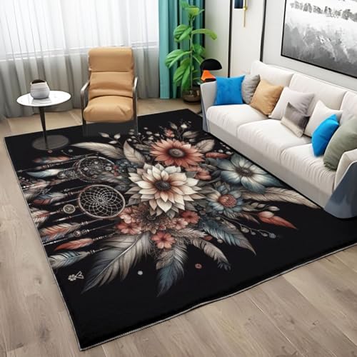 Quixora Flauschig Teppiche 180 x 240 cm, BöHmisches Blumenmuster Weich Wohnzimmerteppich rutschfest Waschbar Bettvorleger Schlafzimmer Pflegeleichter Carpet von Quixora