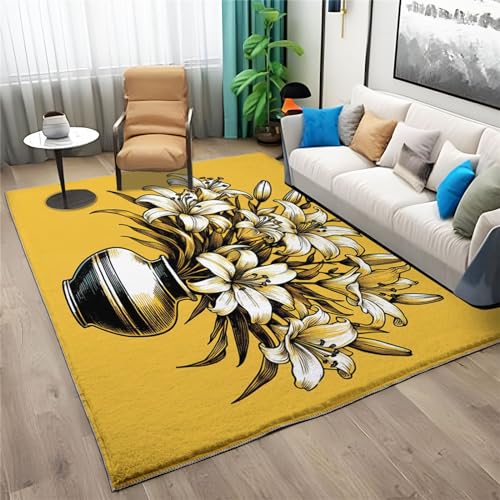 Quixora Flauschig Teppiche 80 x 150 cm, Modernes WeißEs Blumenmuster Weich Wohnzimmerteppich rutschfest Waschbar Bettvorleger Schlafzimmer Pflegeleichter Carpet von Quixora