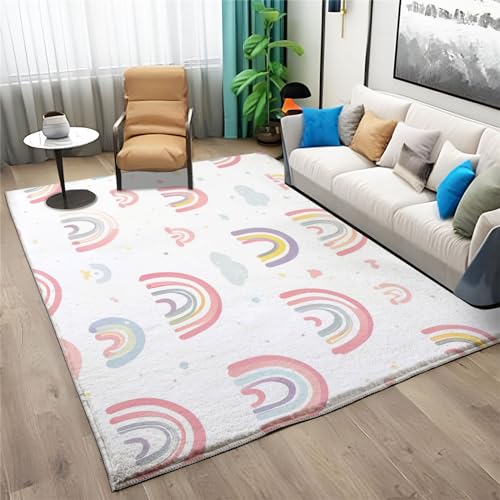 Quixora Teppich Wohnzimmer, Teppich waschbar rutschfest, Cartoon-Regenbogenwolken Teppiche Wohnzimmer, Schlafzimmer, Modernes Design Teppich 160 x 230 cm von Quixora
