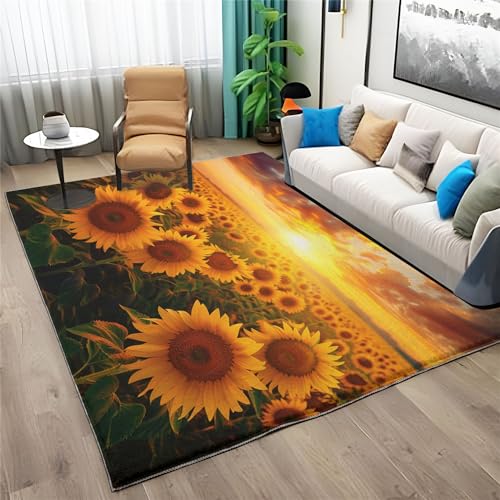 Quixora rutschfeste Schmutzfangmatte Teppich 60x90cm Türmatte Sonnenblumen-Blumen-Herrenhaus Fußmatte Bodenmatte für Innen und Schützen Außen Küchenboden Flur Wohnkultur von Quixora
