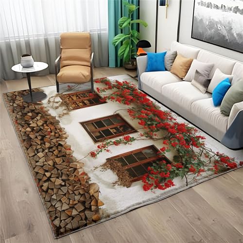 Quixora rutschfeste Schmutzfangmatte Teppich 80x150cm Türmatte Haus Holz, Blume Fußmatte Bodenmatte für Innen und Schützen Außen Küchenboden Flur Wohnkultur von Quixora