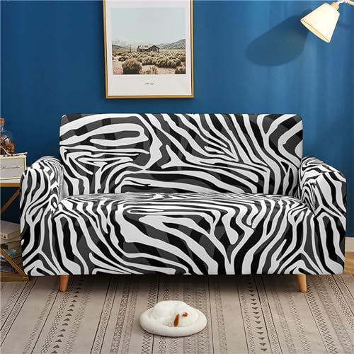 Sofa Überzug Sofaschoner Sofabezug 2 Sitzer, Animal-Print Zebra Gestreift Sofa Bezug Stretch Sofa Cover Überwurf Universal Couch überzug, Ecksofa für L Form Erfordert Zwei Couchbezug 140-180cm von Quixora