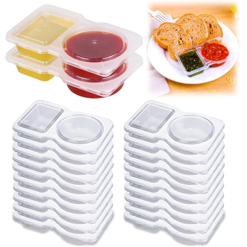 Quixotical 20 Stück Doppel-Fach Snackbehälter, Wiederverwendbare Snack-Behälter, Tragbarer Snackbehälter mit zwei Fächern, Snackbehälter mit Deckel, für Zuhause Saucen Camping Snacks von Quixotical