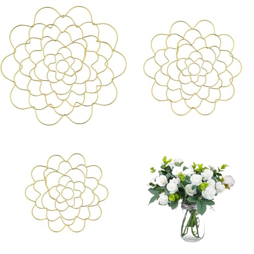 Quixotical 3 Stücke Blumenarrangement Halter, Edelstahl Blumenfrosch, Wiederverwendbare Blumengitterhalter, für Pflanzenbefestigung Blumensträuße Arrangements Vasen-Pflanzenfixierung (S+M+L) Gold von Quixotical
