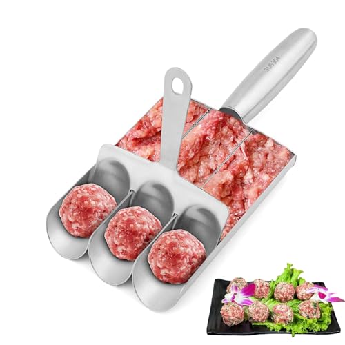 Quixotical Fleischbällchenformer aus Edelstahl, 3-in-1 manueller Küchenformer für Fleisch-, Fisch- und Garnelenbällchen, einfach & schnell von Quixotical