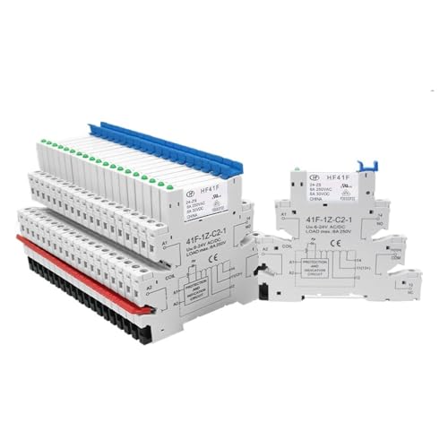 20 Stück schlankes Relais HF41F 5 V 12 V 24 V DC Industrie-DIN-Schienenrelais mit LED-Anzeige, 6 A SSR-Modul, 41F-5-ZS 41F-12-ZS 41F-24-ZS for SPS-Automatisierungssteuerung(20PCS 24V) von Quixpszto