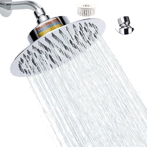 Qukaim 10 Zoll Edelstahl Duschkopf mit Filter – Regendusche Kopfbrause, Chrom Finish, für Sensitive Haut und Kinder, 15 Filterstufen, 90°C Hitzebeständig von Qukaim
