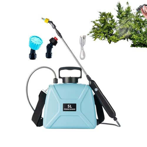 Qukoielly Elektrischer Wassersprüher | 5L Rasensprüher | 3 Nebeldüsen Bewässerungswerkzeug mit Schultergurt Teleskopstab für Rasen Pflanzenpflege Pool Auto Detailing Boden Outdoor Hof Wartung von Qukoielly