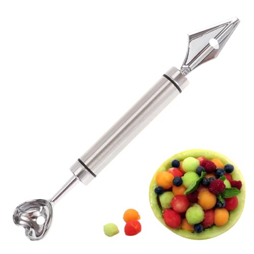 Qukoielly Fruchtausstecher Und Kugelformer | Edelstahl Doppelkopf Fruchtkugelformer Löffel,Löffel Für Honigmelone Pitaya Kiwi Tomaten Küche Servieren,Tomaten von Qukoielly
