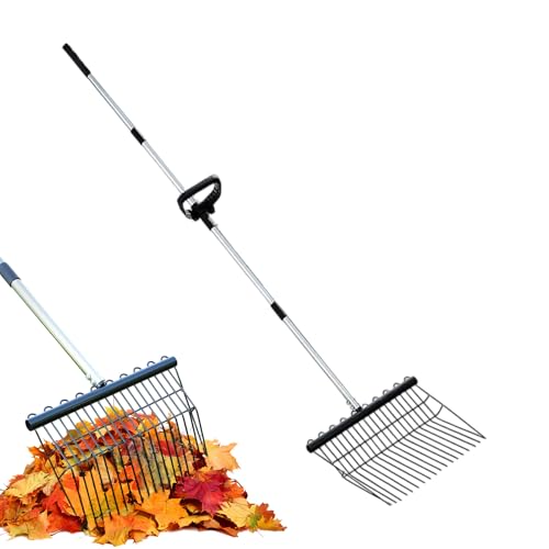 Qukoielly Gartenharke Hochleistung - Verstellbare Gartenharke Mit Langem Stiel | Ergonomische Hühnermist-Schaufel zur Gartenarbeit und Rasenpflege und Hof Unkrautentfernung Blätterbeseitigung für von Qukoielly