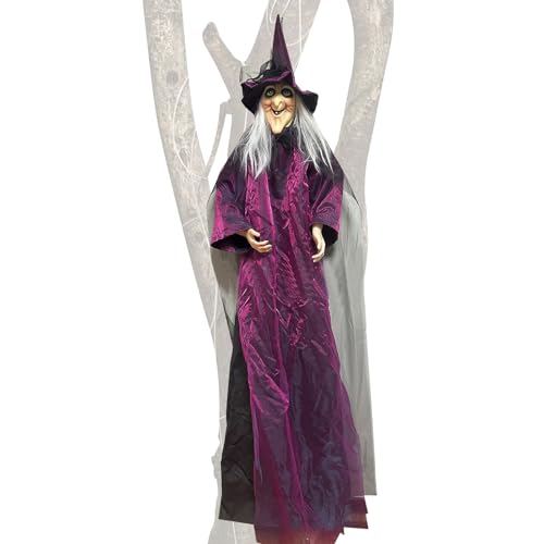 Qukoielly Hexen Requisiten für Halloween - Gruselige Indoor Outdoor Fliegende Hexe Sound Aktiviert, Requisiten mit Soundaktivierung für Zäune, Höfe, Geländer von Qukoielly
