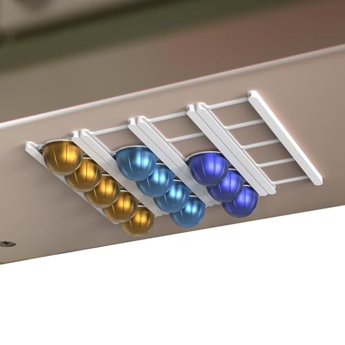 Qukoielly Kaffeekapselhalter, Kaffeekapsel Aufbewahrung Wandhalterung, 20-Fach Bohrfreier Halter Küchenorganizer Für Schranktüren Arbeitsplatten Innenbereich von Qukoielly