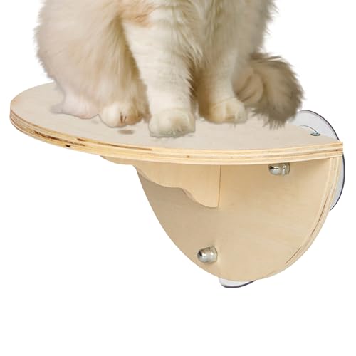 Qukoielly Katzen-Fensterbett – Platzsparender -Katzensitz – robuster Holz-Sitzstange mit 3 Saugnäpfen, Fensterbank, Kletterbett für Indoor-Katzen von Qukoielly