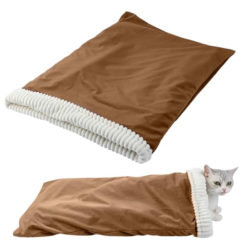 Qukoielly Katzenhöhle Bett,Plüsch Katzenschlafsack | Wärmender Schlafsack Winter Haustierbett Zum Ausruhen Verstecken Für Zuhause Auto Weihnachten von Qukoielly