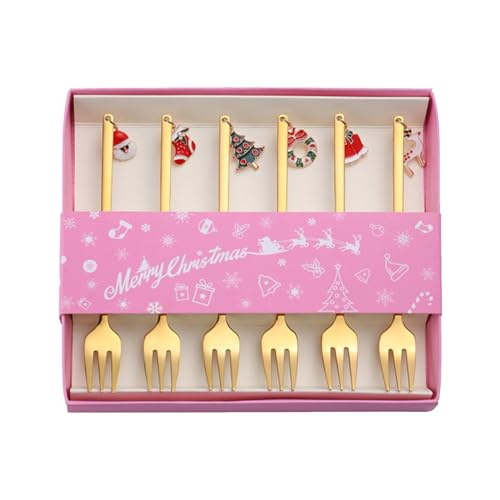 Qukoielly Weihnachtslöffel-Set aus Edelstahl,Weihnachtslöffel-Set | 6 Stück kleine Teelöffel Weihnachts-Rührlöffel - Bestecklöffel in Lebensmittelqualität, Dessertlöffel-Set zum Rühren, Mischen, von Qukoielly