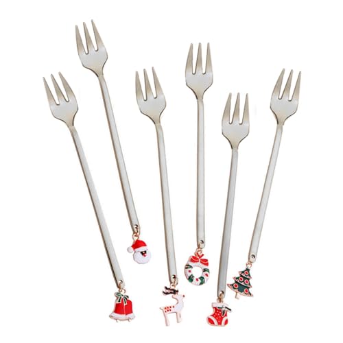 Qukoielly Weihnachtslöffel aus Edelstahl,Weihnachtslöffelset aus Edelstahl,6 Stück kleine Teelöffel Weihnachts-Rührlöffel - Bestecklöffel in Lebensmittelqualität, Dessertlöffel-Set für Kaffee, Tee, von Qukoielly