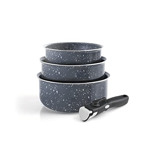 Qulinart by Brandt 194-007, 4-teiliges Kochgeschirr-Set - Marmorgrau Aluminium - Ø 16/18/20 cm von Qulinart