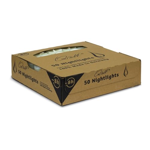 Qult Farluce(TM) Nightlights Farbe Weiß - Teelichter in Kunststoffhülle und Premiumqualität - Rußfrei - ca. 8 Stunden Brenndauer - Sparpack - unbeduftet, Teelichter: 50 Nightslights von Qult