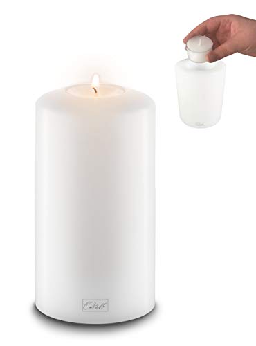 Qult Farluce Classic • Teelichthalter in Kerzenform • Kerze • Kunststoffkerze in Kerzenoptik • Teelichtkerze mit Teelichteinsatz • inkl. Teelicht • (Ø 8 H 15 cm) von Qult