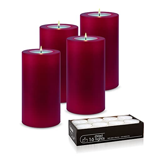 Qult Farluce Trend - Teelichthalter in Kerzenform • Merlot Red • Christmas Collection • Adventskerzen • Weihnachtskerzen • Kerze • Kunststoffkerze in Kerzenoptik (4er Set Ø 10 x h 18 cm) von Qult