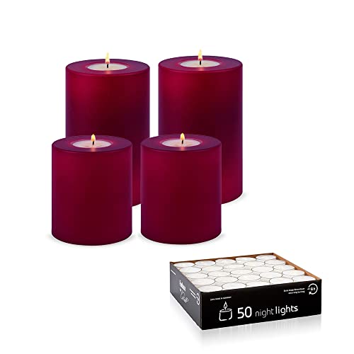 Qult Farluce Trend - Teelichthalter in Kerzenform • Merlot Red • Christmas Collection • Weihnachtskerzen • Kunststoffkerze in Kerzenoptik (4er Set - 2 x Ø 8/ h 9 cm + 2 x Ø 8 / h 12 cm) von Qult