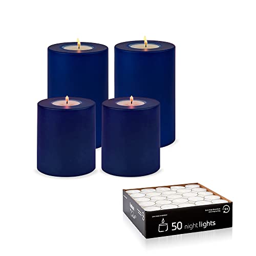 Qult Farluce Trend - Teelichthalter in Kerzenform • Nightblue • Christmas Collection • Adventskerzen • Weihnachtskerzen (4er Set - 2 x Ø 8/ h 9 cm + 2 x Ø 8 / h 12 cm) von Qult