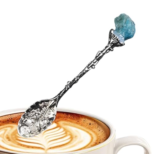 Qumiuu Kristalllöffel für Kaffee, Kristall-Teelöffel | Retro geschnitzte Löffel - Kristall-Rohstein-Löffel, Kaffee-Teelöffel, Getränke-Rührlöffel für Espresso, Kaffee, Tee, Dessert von Qumiuu