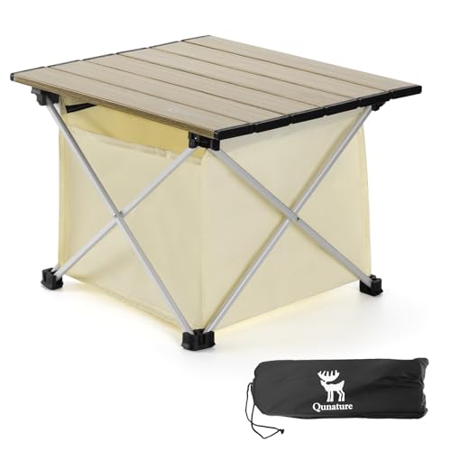 Qunature Klapptisch Campingtisch Aufrollbare Tischplatte Picknicktisch Alu mit Stauraum Wasserdicht Faltbar Klappbar für Camping Picknick Garten Outdoor Angeln 40x34,5x27cm S von Qunature