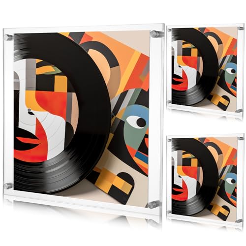 Qunclay 3 Stück schwebender Acryl-Vinyl-Schallplatten-Album, Wandhalterung, transparent, rahmenlos, 31,8 x 31,8 cm, Einzel-LP-Album, Musik-Cover-Rahmen, Vinyl-Display-Rahmen für Zuhause, Wandkunst, von Qunclay