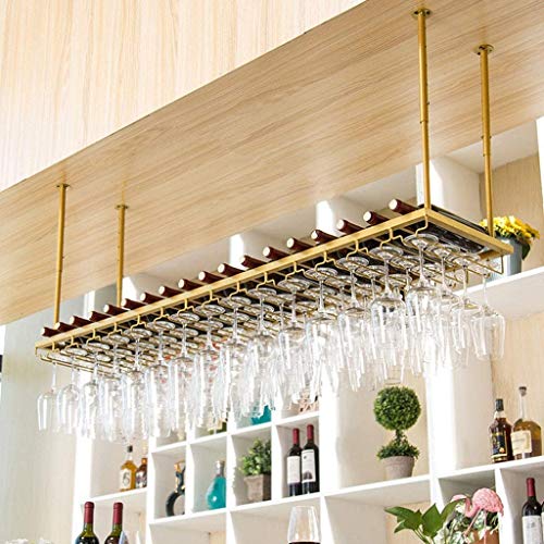 Qunine An der Decke montiertes Weinregal, hängendes Stielglasregal aus Metall, schwimmender Glashalter für die Bar, Kneipentheke, Weinkelchhalter, höhenverstellbar – Gold von Qunine
