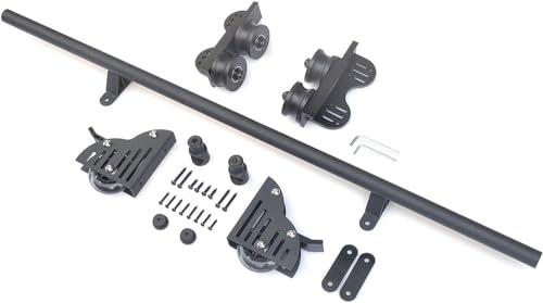 Schiebe-Bibliotheksleiter, schwarzes Schienen-Set (ohne Leiter), einziehbare Rollleiter-Hardware, robuste Gleitschienen, 3,3 Fuß bis 20 Fuß rundes Rohr, Mobile Leiterschiene + Bode von QUNINE