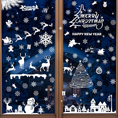 Fensterbilder Weihnachten, 179 Stück Fenstersticker, Schneeflocken Fensterdeko für Winter Weihnachts Fenster,Dekoration,Fensterscheiben,Vitrinen,Schneeflocken Weihnachtsdeko von Qunkun