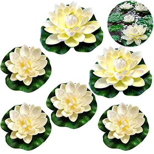 Qunkun 6 Stück Schwimmende Blumen, Künstliche Seerosen, schwimmend Lotusblüten, Lotusblüte Wasserlilie, Eva Lotus Flower Teich für Verwendet in Pools, Aquarien, Bachszenen (10cm×4+17cm×2) von Qunkun