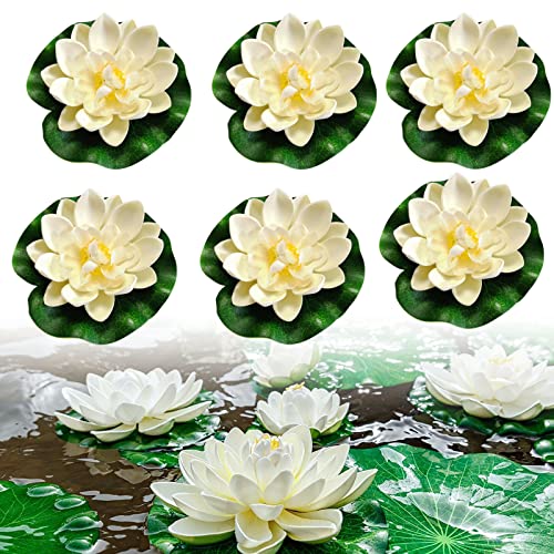 Qunkun 6 Stück Schwimmende Blumen, Künstliche Seerosen, schwimmend Lotusblüten, Lotusblüte Wasserlilie, Eva Lotus Flower Teich für Verwendet in Pools, Aquarien, Bachszenen (10cm×6) von Qunkun