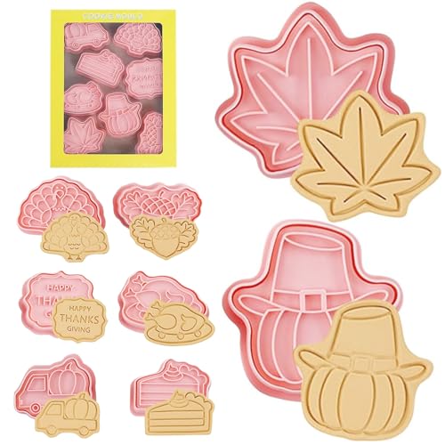 8 Stück Brotaustechformen Kinder, Thanksgiving Ausstechformen, Kürbis Ausstecher Set Thanksgiving, 3D Ausstecher Herbst Erntedankfest, Keksausstecher Eichenblatt Kürbis für Keks Fondant Backen (8B) von Qunkun