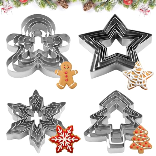 Ausstechformen Weihnachten, 20 Stück Ausstechformen Set, Ausstecher Plätzchenausstecher Weihnachten, Edelstahl Ausstechformen, Fondant Ausstechformen Schneeflocke Tannenbaum für Weihnachten Backen von Qunkun