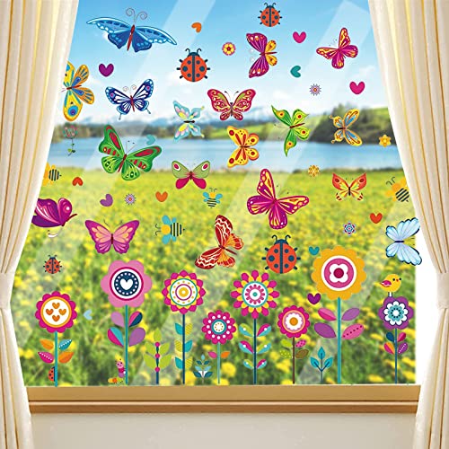 Fensterbilder, 109 Stück Schmetterlinge Fensteraufkleber, Schmetterlings Fensteraufkleber, Selbstklebend Fenstersticker Blumen, Frühling Fenster, Frühling Fenster Anti-Kollision Fenster Deko von Qunkun