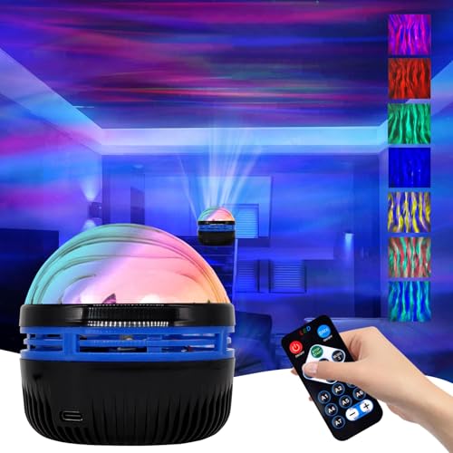 2 in 1 Northern Lights and Ocean Wave Projector, LED Nachtlicht Projektor, LED Sternenhimmel Projektor mit Fernbedienung & 6 Lichteffekten, für Schlafzimmer Party Dekoration [Energieklasse A] von Qunkun