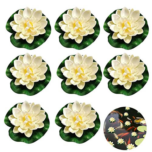 Qunkun 8 Stück Schwimmende Blumen, Künstliche Seerosen, schwimmend Lotusblüten, Lotusblüte Wasserlilie, Eva Lotus Flower Teich für Verwendet in Pools, Aquarien, Bachszenen (8Pcs-Weiß) von Qunkun