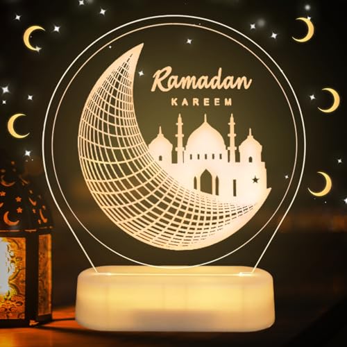 Qunkun Eid Ramadan Dekorative Fee Licht, Ramadan Mond Nachtlicht, Ramadan Deko Lampe, Ramadan Dekoration Lichter, LED Muslim Ramadan Lichter, Mubarak Ramadan Tischdekoration Ornament Nachtlicht von Qunkun