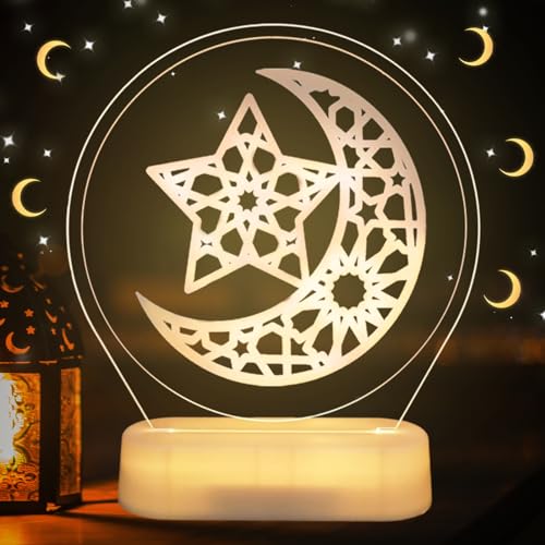 Qunkun Eid Ramadan Dekorative Fee Licht, Ramadan Mond Nachtlicht, Ramadan Deko Lampe, Ramadan Dekoration Lichter, LED Muslim Ramadan Lichter, Mubarak Ramadan Tischdekoration Ornament Nachtlicht von Qunkun