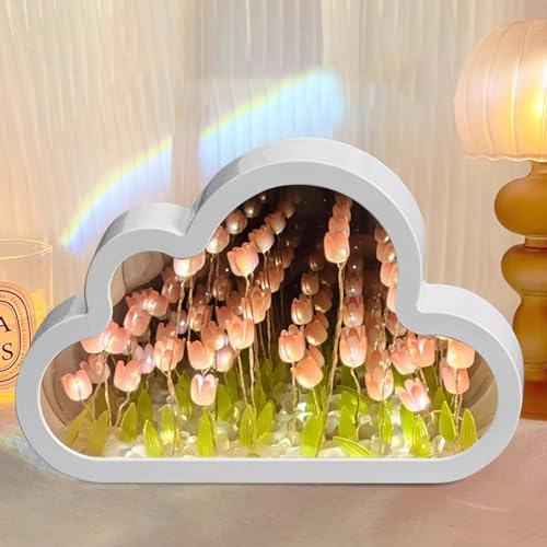 Qunkun Tulpen Lampe, DIY Tulpen Nachtlicht Tulpe Lampe, 2 IN 1 DIY Blumen Nachtlicht, DIY Wolkentulpenlampe mit Tulpen Licht und Tulpen, Wolke Tulpe Lampe, Lampe in Wolken Design, Heimdekoration von Qunkun